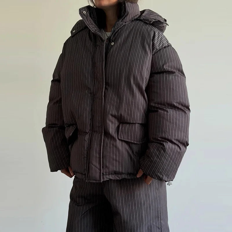 Damen Oversize Steppjacke Gemustert mit Kapuze