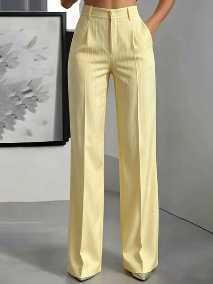 Damen High-Waist Stoffhose mit weitem Bein und Nadelstreifen