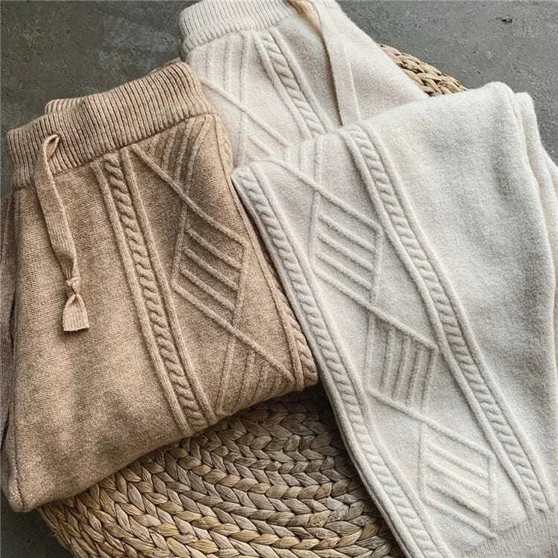 Strickhose Damen Kabelmuster Gemütliche Freizeithose