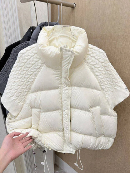 Damen Daunenweste mit Strickärmeln Stehkragen Kurz Jacke