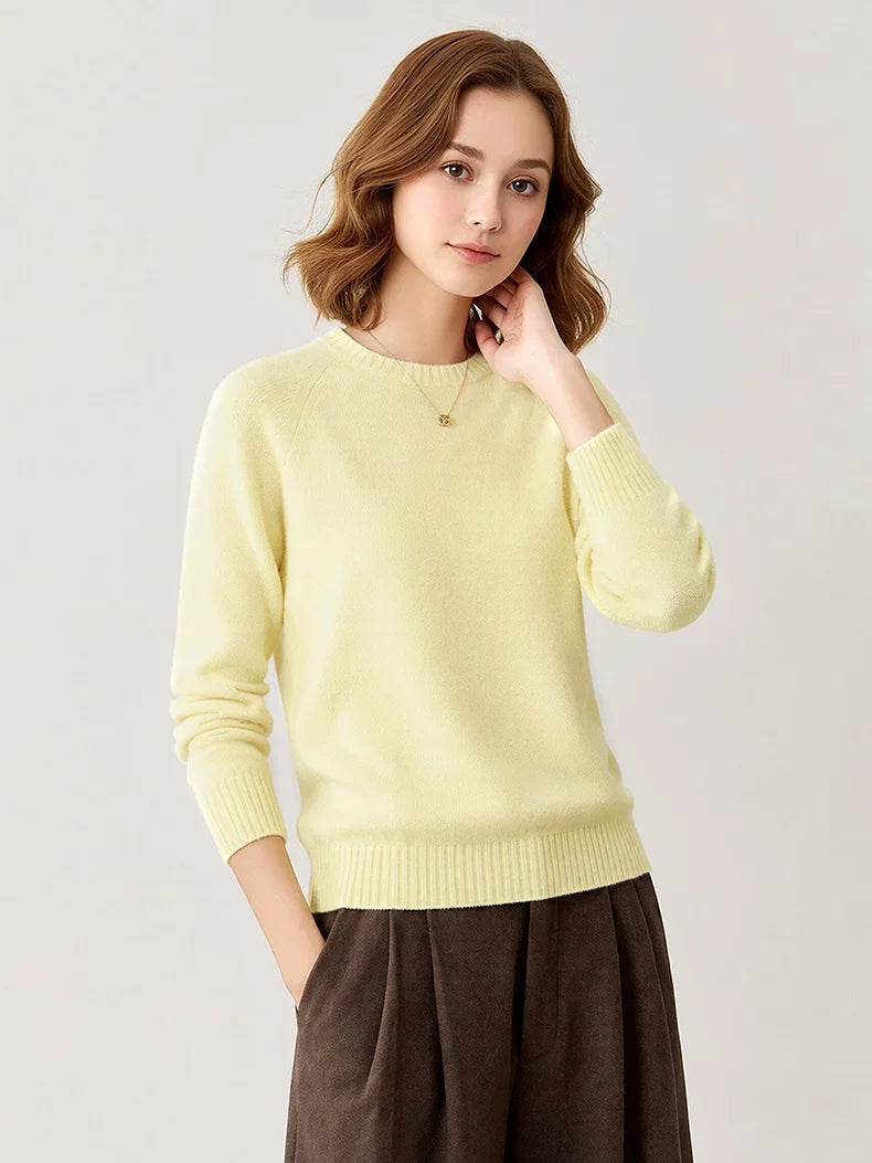 Damen Pullover Rundhals Langarm Strickpullover Einfarbig