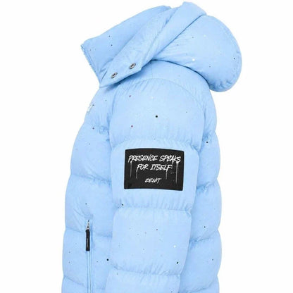 Unisex Pufferjacke mit Kapuze Hellblau Sprenkel-Muster