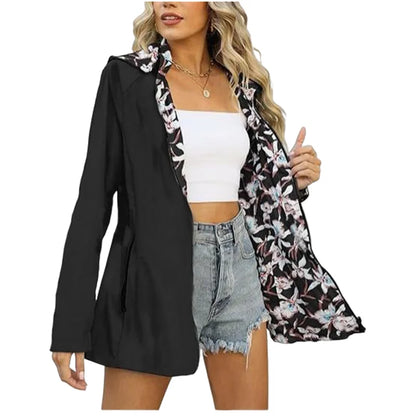 Damen Übergangsjacke mit Kapuze und Blumenmuster-Innenfutter Hellblau