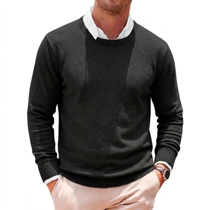Herren Basic Pullover Rundhals Langarm Strickpullover Einfarbig