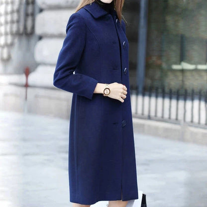 Damen Langer Mantel mit Knopfleiste in Marineblau