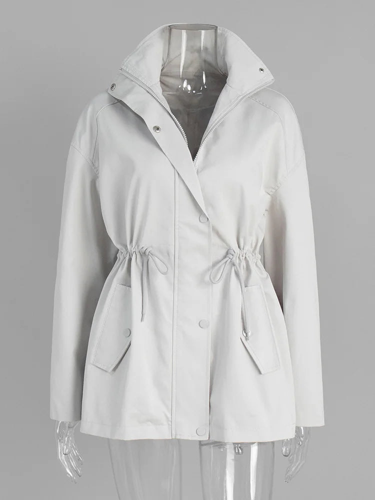 Damen Jacke mit Stehkragen, Tunnelzug an der Taille & Pattentaschen