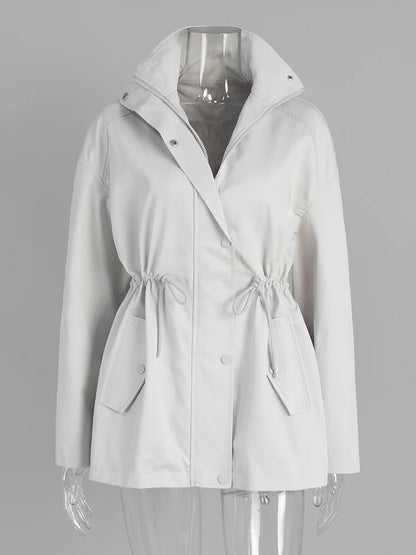 Damen Jacke mit Stehkragen, Tunnelzug an der Taille & Pattentaschen