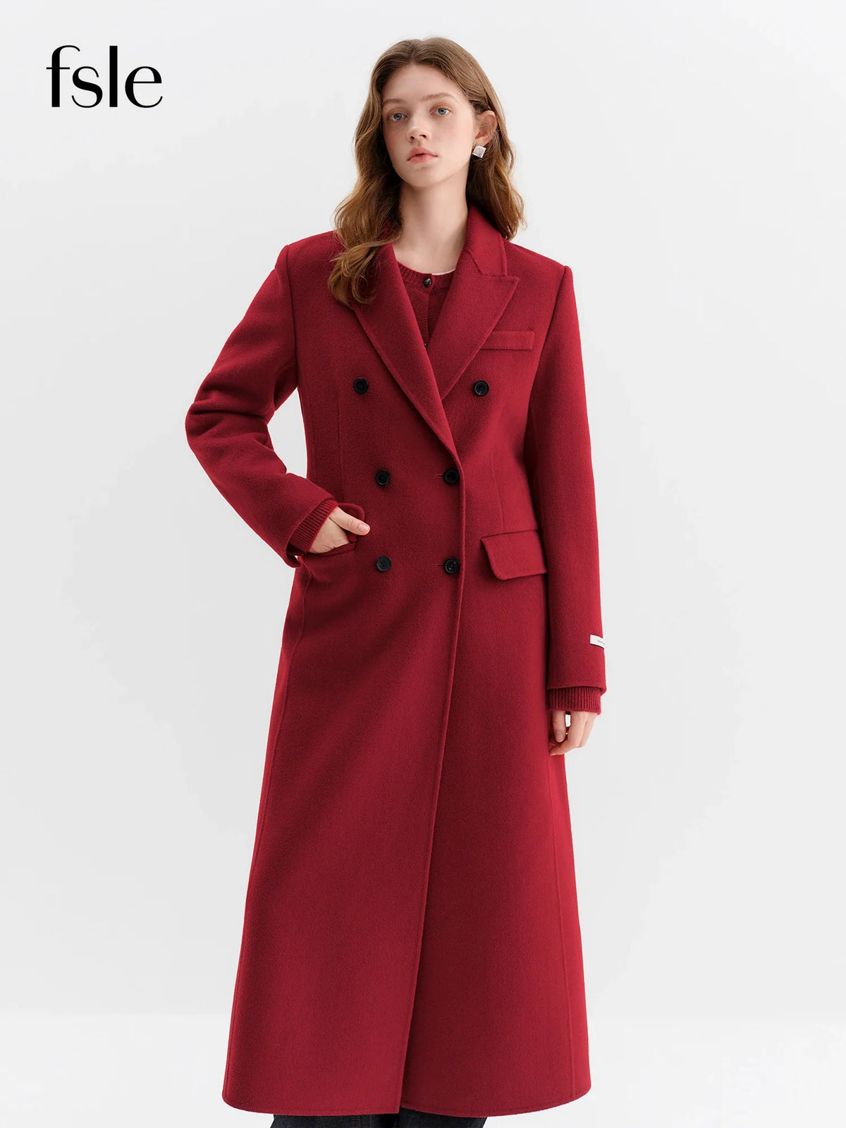 Damen Langer Mantel Doppelreiher Reverskragen Herbst Winter