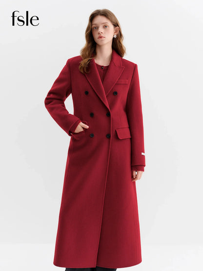 Damen Langer Mantel Doppelreiher Reverskragen Herbst Winter