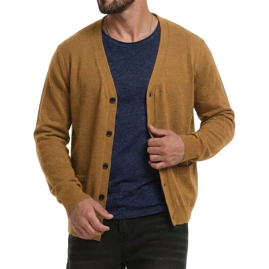 Herren Cardigan V-Ausschnitt Knopfleiste Langarm Basic Strickjacke