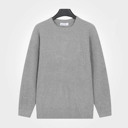 Herren Rippstrick Pullover Rundhals Langarm Strickpullover