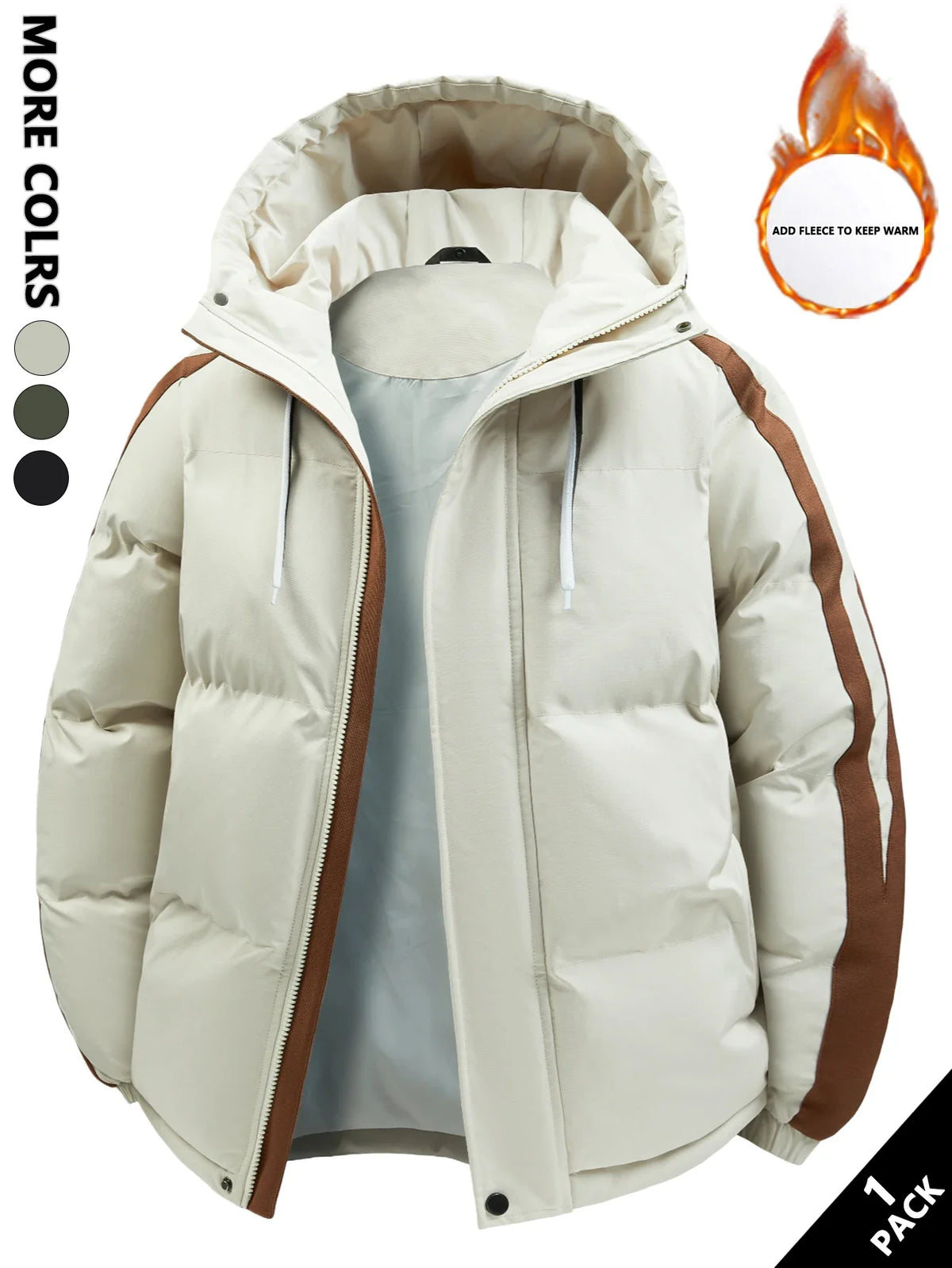 Unisex Winter Steppjacke mit Kapuze und Streifen - Warme Pufferjacke