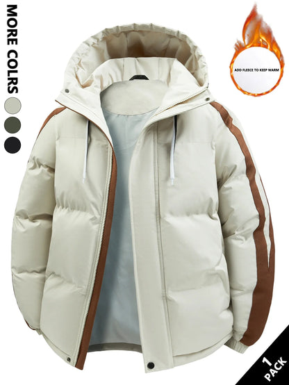 Unisex Winter Steppjacke mit Kapuze und Streifen - Warme Pufferjacke