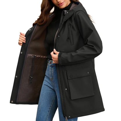 Damen Übergangsjacke mit Kapuze, Reißverschluss und Pattentaschen