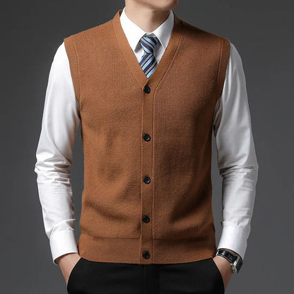 Herren Cardigan Weste V-Ausschnitt Knopfleiste Rippstrick Optik Einfarbig