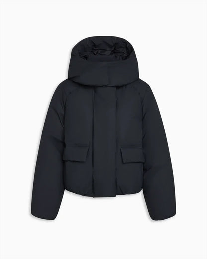 Damen Steppjacke mit Kapuze, kurzer Puffer-Stil, einfarbig, gefüttert