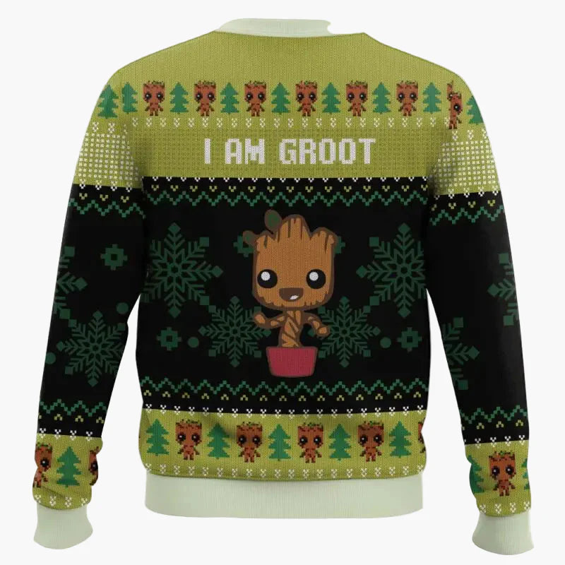 Herren Weihnachts-Sweatshirt Ugly Christmas Pullover "I am Grootmas" mit Baby Groot Motiv – Lustiger Fanartikel für Feiertage