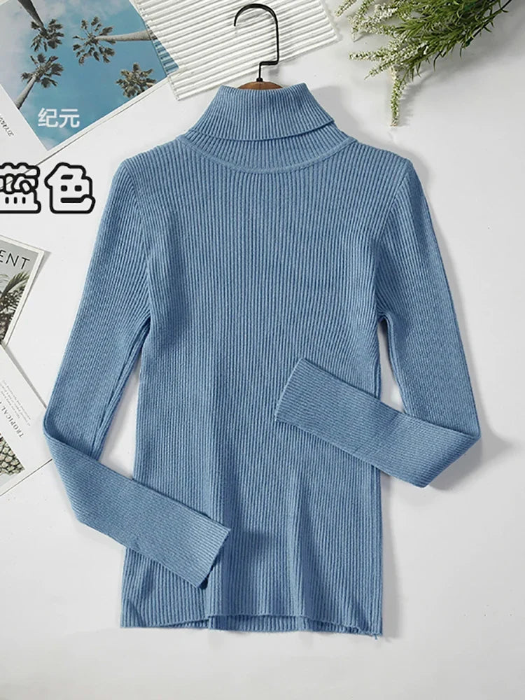 Gerippter Damen Rollkragenpullover Langarm Slim Fit