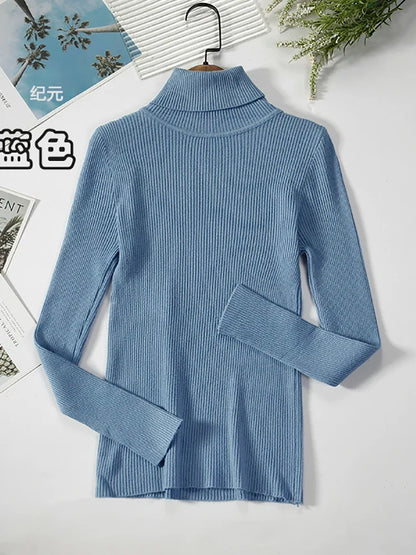 Gerippter Damen Rollkragenpullover Langarm Slim Fit