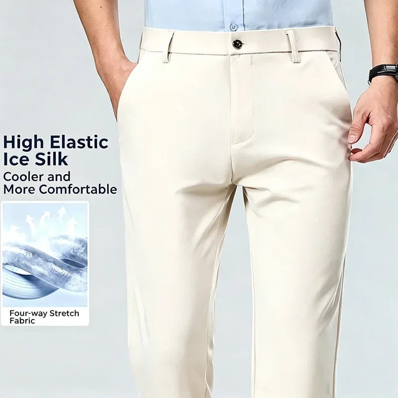 Herren Business Hose Schwarz Gerader Schnitt Elegant