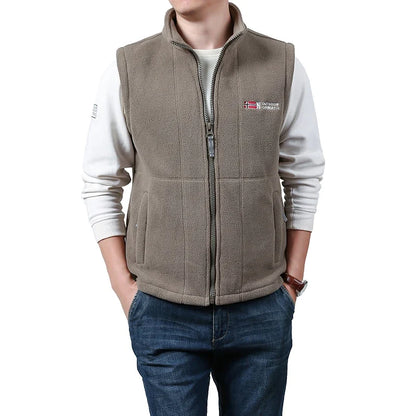 Fleece Weste Stehkragen Herren Outdoor Gilet mit Reißverschluss und Taschen