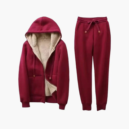 Gemütlicher Damen-Hausanzug mit Kapuzenjacke und passender Freizeithose