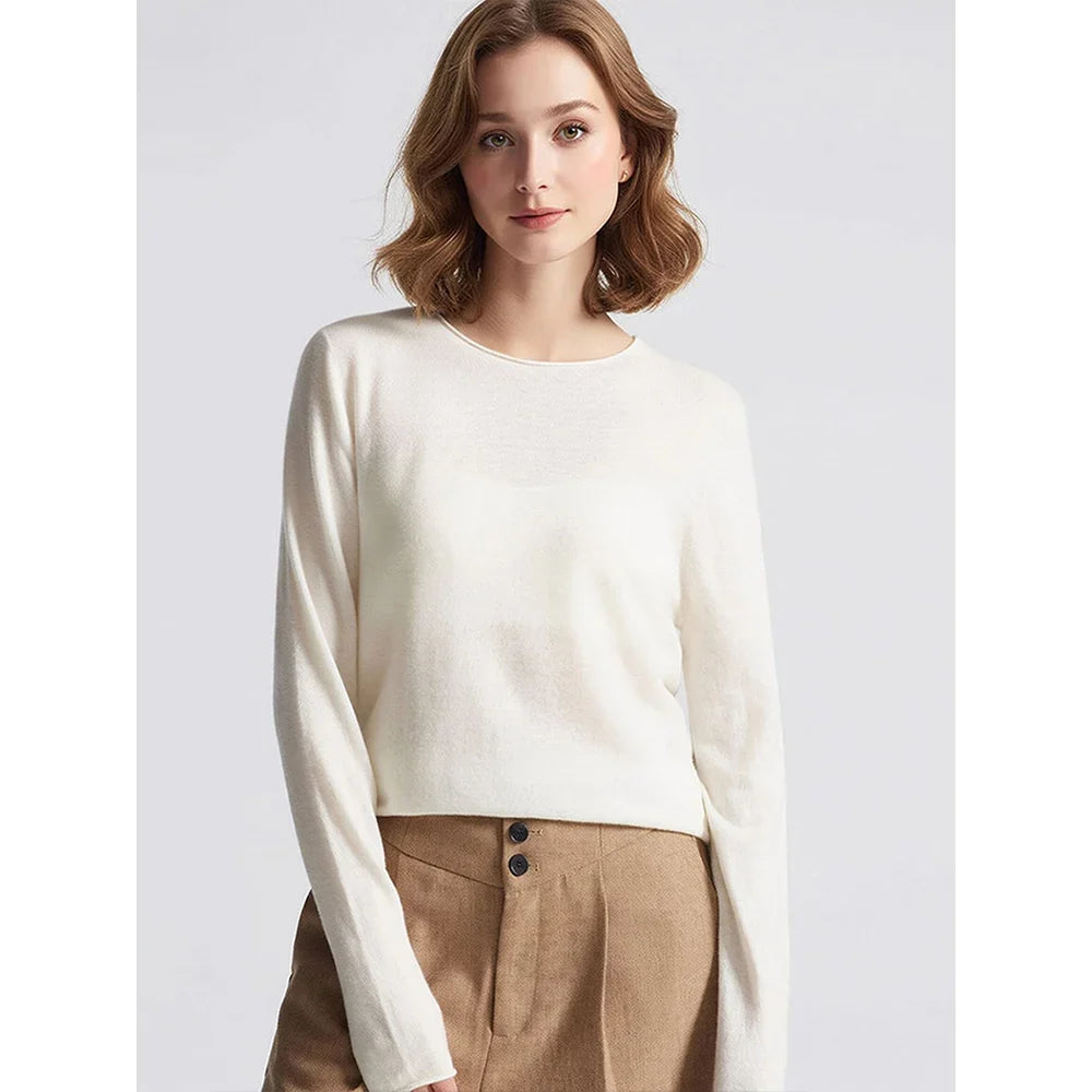 Damen Langarm Pullover Rundhalsausschnitt Uni Basic
