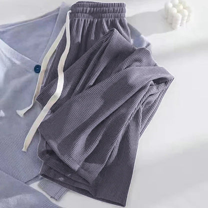 Gerippte Lounge Hose mit Tunnelzug – Weite Bein Freizeithose