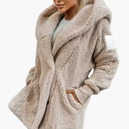 Damen Teddy Mantel mit Kapuze – Kuschelige Oversize Jacke für Herbst und Winter