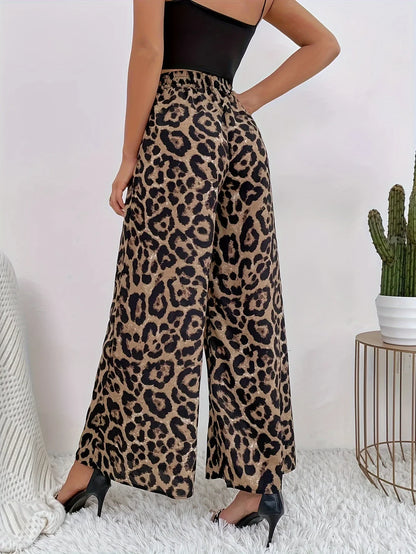 Damen Palazzo Hose Leo-Print Weites Bein