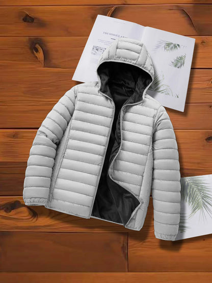Gesteppte Daunenjacke mit Kapuze für Herren, Reißverschluss, Winterjacke