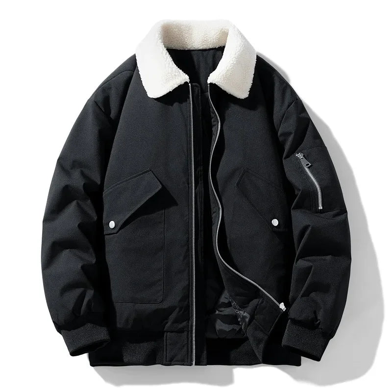 Herren Winterjacke mit Lammfellkragen – Modischer, warmer Freizeitmantel für kalte Tage
