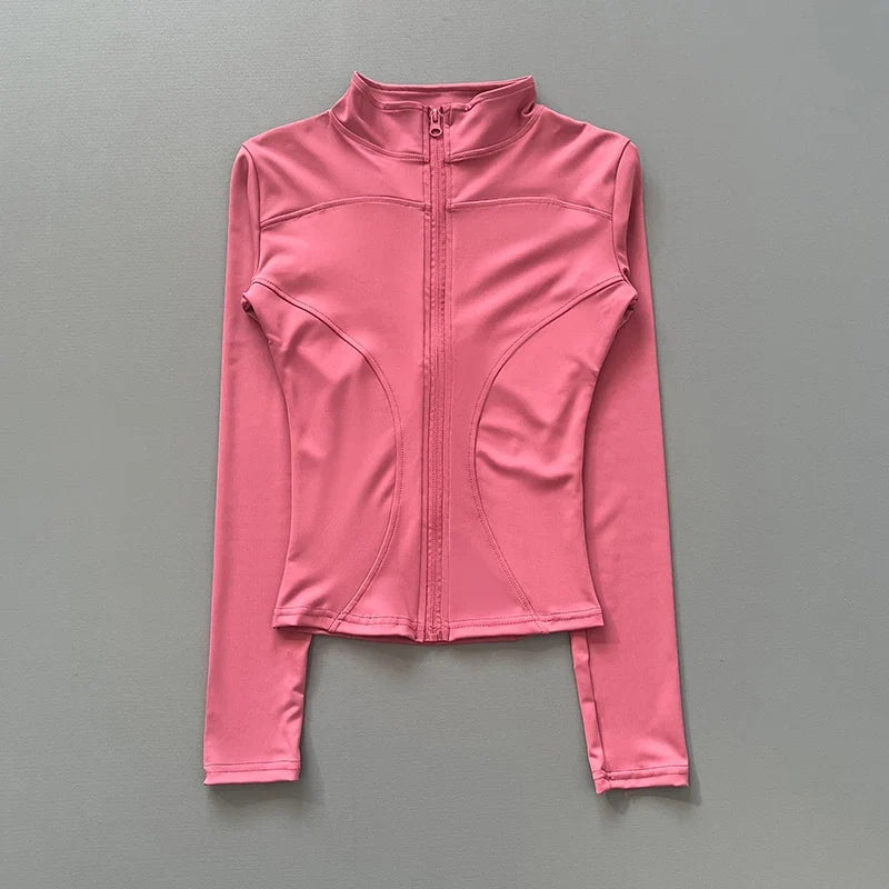Damen Sportjacke mit Stehkragen & Reißverschluss, Langarm, schmale Passform
