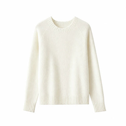 Damen Pullover Rundhals Langarm Strickpullover Einfarbig