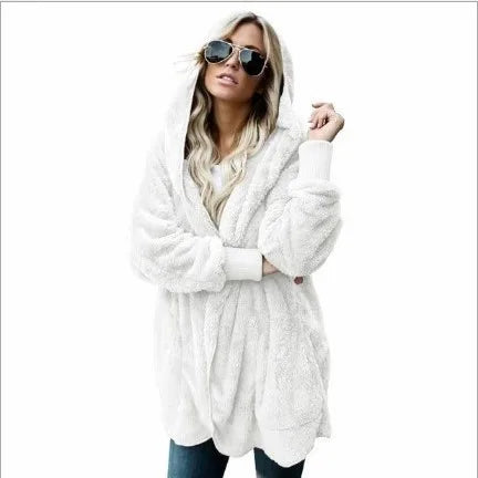 Damen Kuscheliger Teddyfell Cardigan Langarm Offene Vorderseite