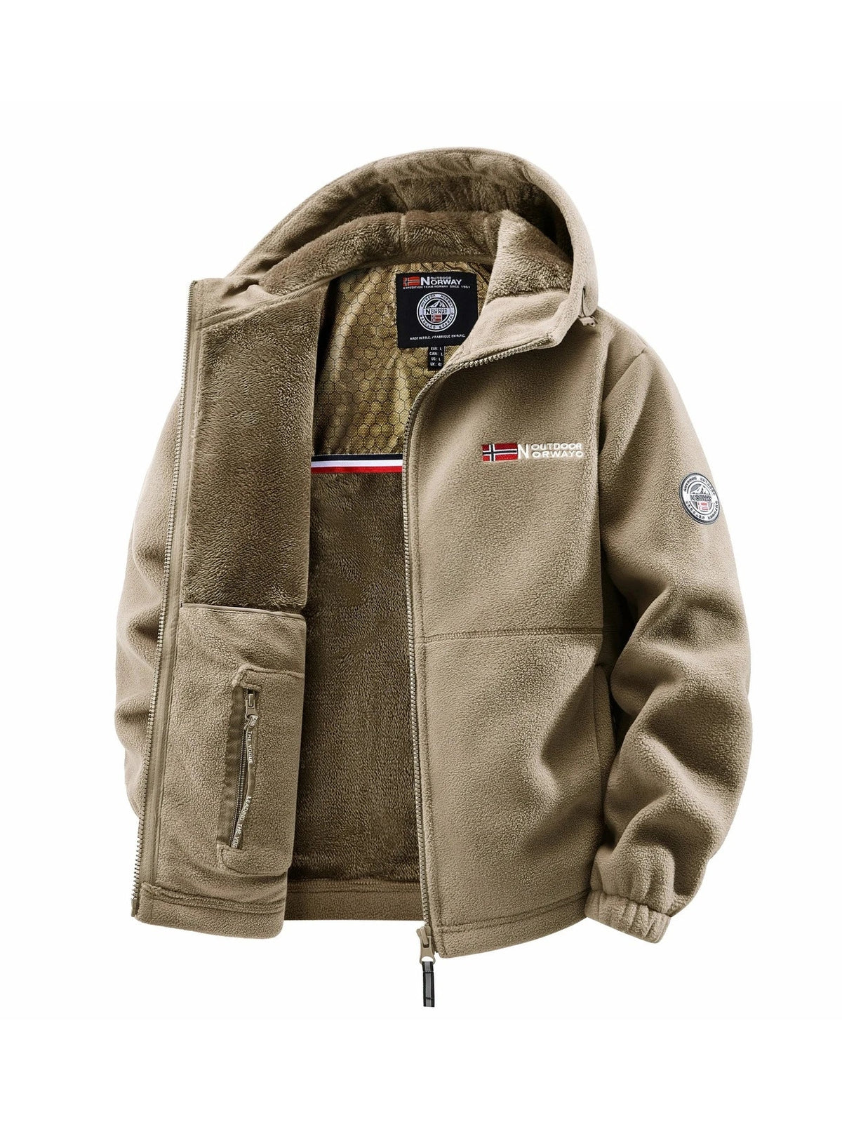 Herren Kapuzen-Fleecejacke mit Reißverschluss und Taschen, gefüttert