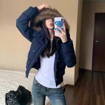 Damen Winter Steppjacke mit Kapuze & Pelzbesatz Hellrosa