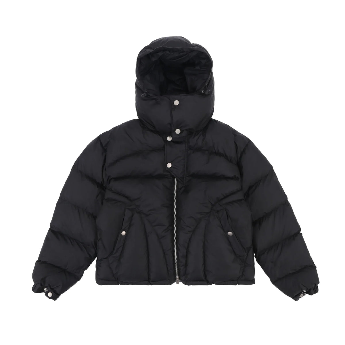 Kurze Steppjacke mit Kapuze und Reißverschluss für Herren, Schwarz oder Khaki