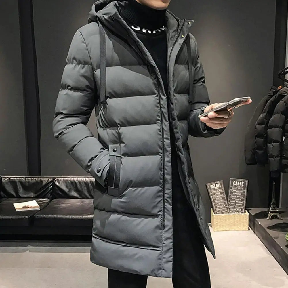 Herren Langer Winter Steppmantel mit Kapuze – Warm gefüttert