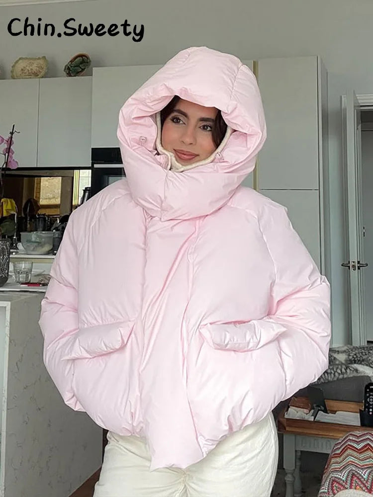 Damen Steppjacke mit Kapuze, kurzer Puffer-Stil, einfarbig, gefüttert