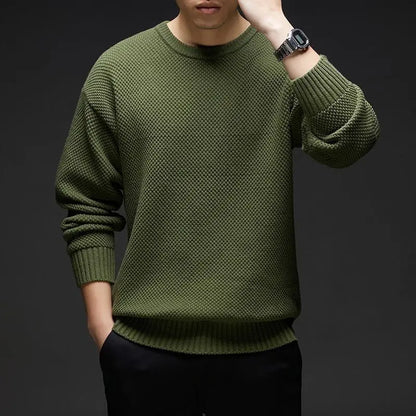 Herren Strukturierter Pullover Rundhals Grau Langarm Strickpullover