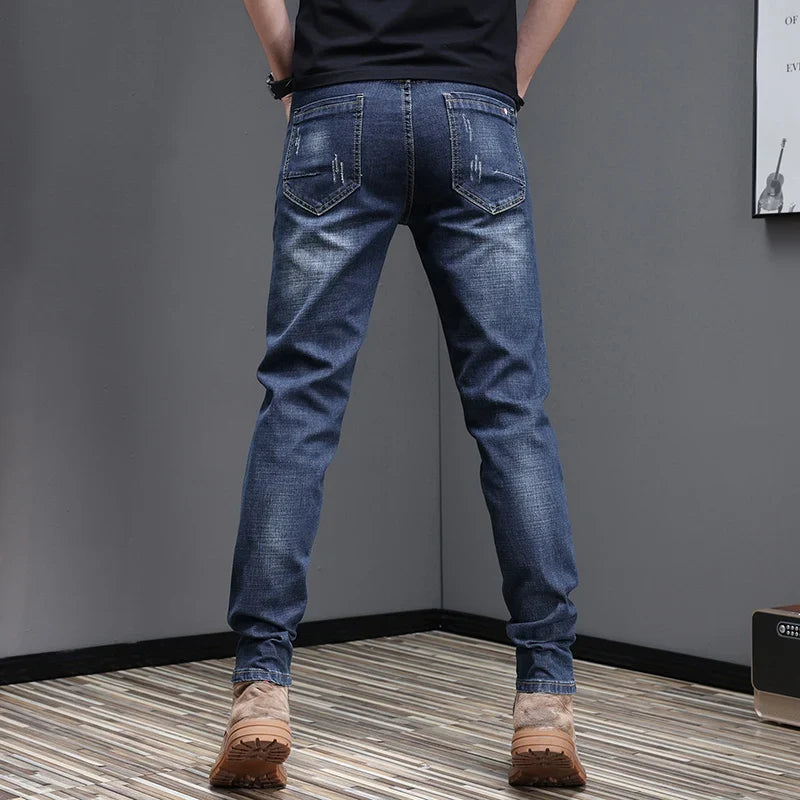 Herren Jeans Hose Used-Look Denim mit geradem Bein