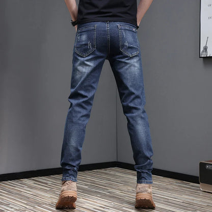 Herren Jeans Hose Used-Look Denim mit geradem Bein