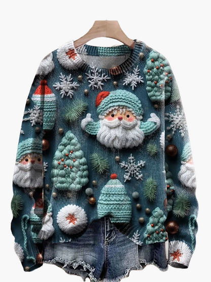 Damen Weihnachtspullover mit 3D-Stickereien – Lustiger Strickpullover im Festtagsstil
