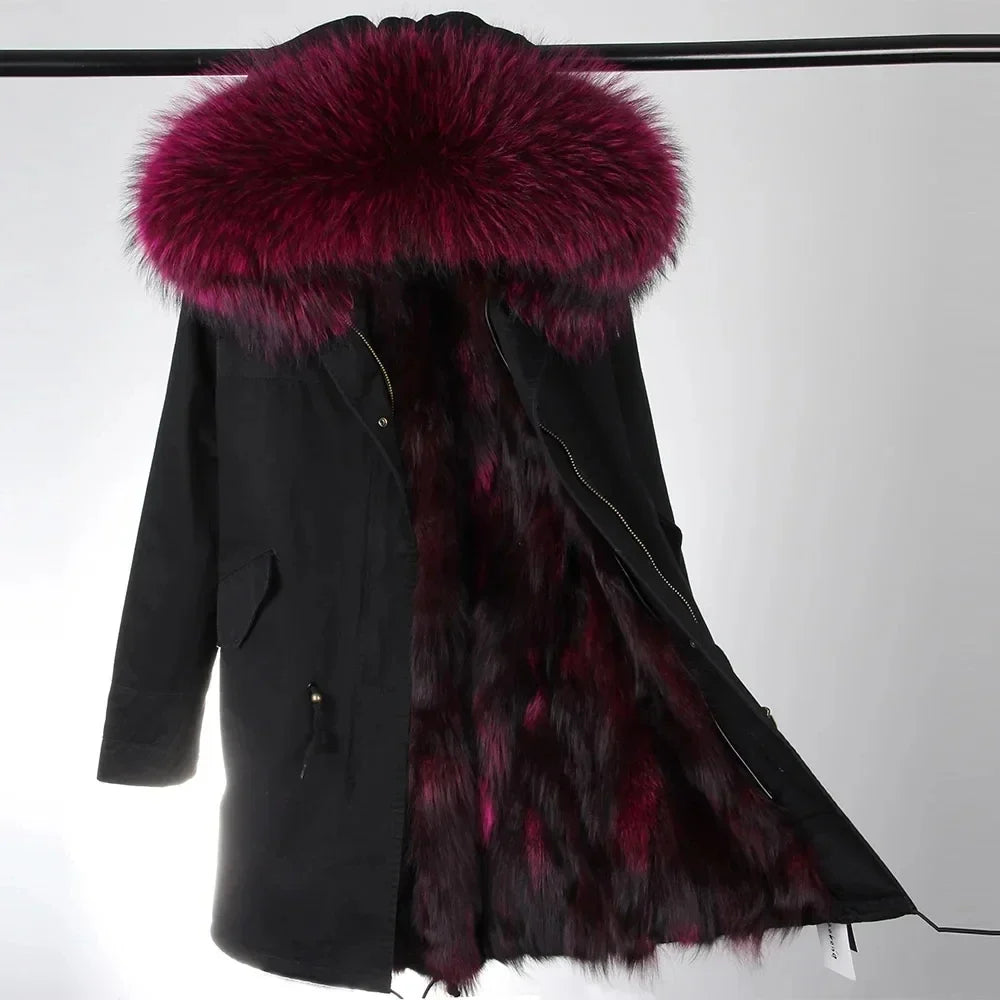 Damen Winter Parka mit Kapuze und Kunstpelz Futter