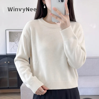 Damen Pullover Rundhals Langarm Strickpullover