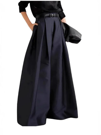 Damen Weite Hose High Waist Plissee Palazzo Hose mit Gürtel