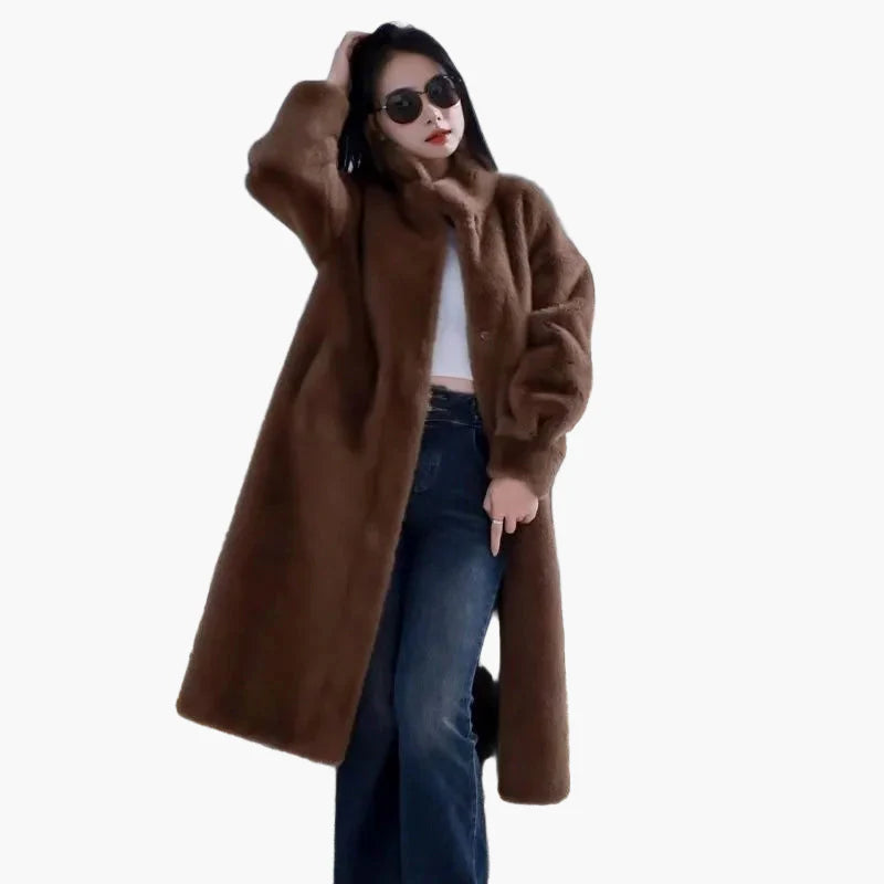 Damen Kuscheliger Langer Plüschmantel – Eleganter Wintermantel für Alltag & Freizeit