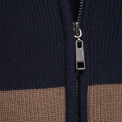 Herren Strickjacke Reißverschluss Stehkragen Blockfarben Raglanärmel