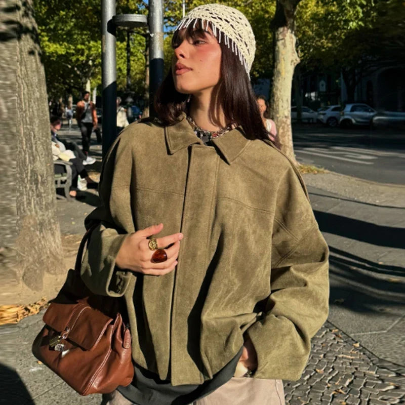 Kurze Jacke mit Kragen Damen Weit Geschnitten Mehrfarbig